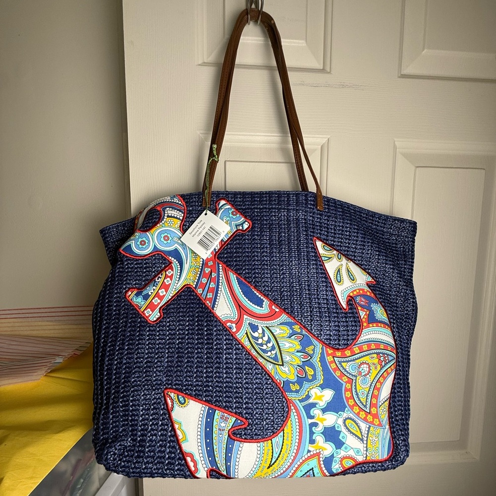 NWT Vera Bradley Marina Paisley Large Straw Tote Beach Tote Bag Retired